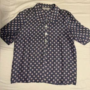Valentino vintage blue polka dot silk short sleeve blouse